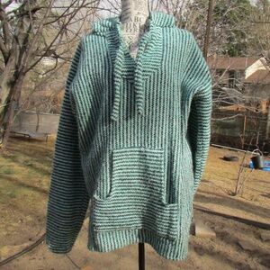 Striped Mint Unisex Poncho Made in Mexico